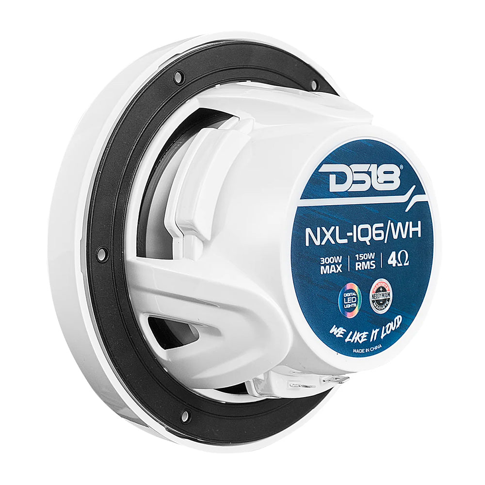 DS18 65 2Way Coaxial Marine Speakers wDigital LED Lights Bullet Tweeter White 150W 4Ohm NXLIQ6WH