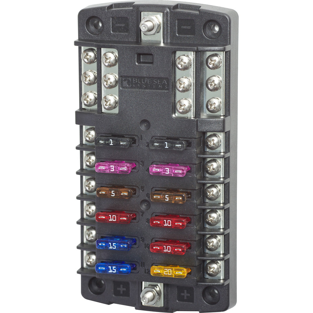 Blue Sea 5031 ST Blade Fuse Block wo Cover 12 Circuit wNegative Bus 5031