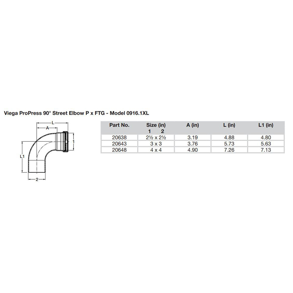 Viega ProPress 212 90 Copper Elbow StreetPress Connection Smart Connect Technology 20638