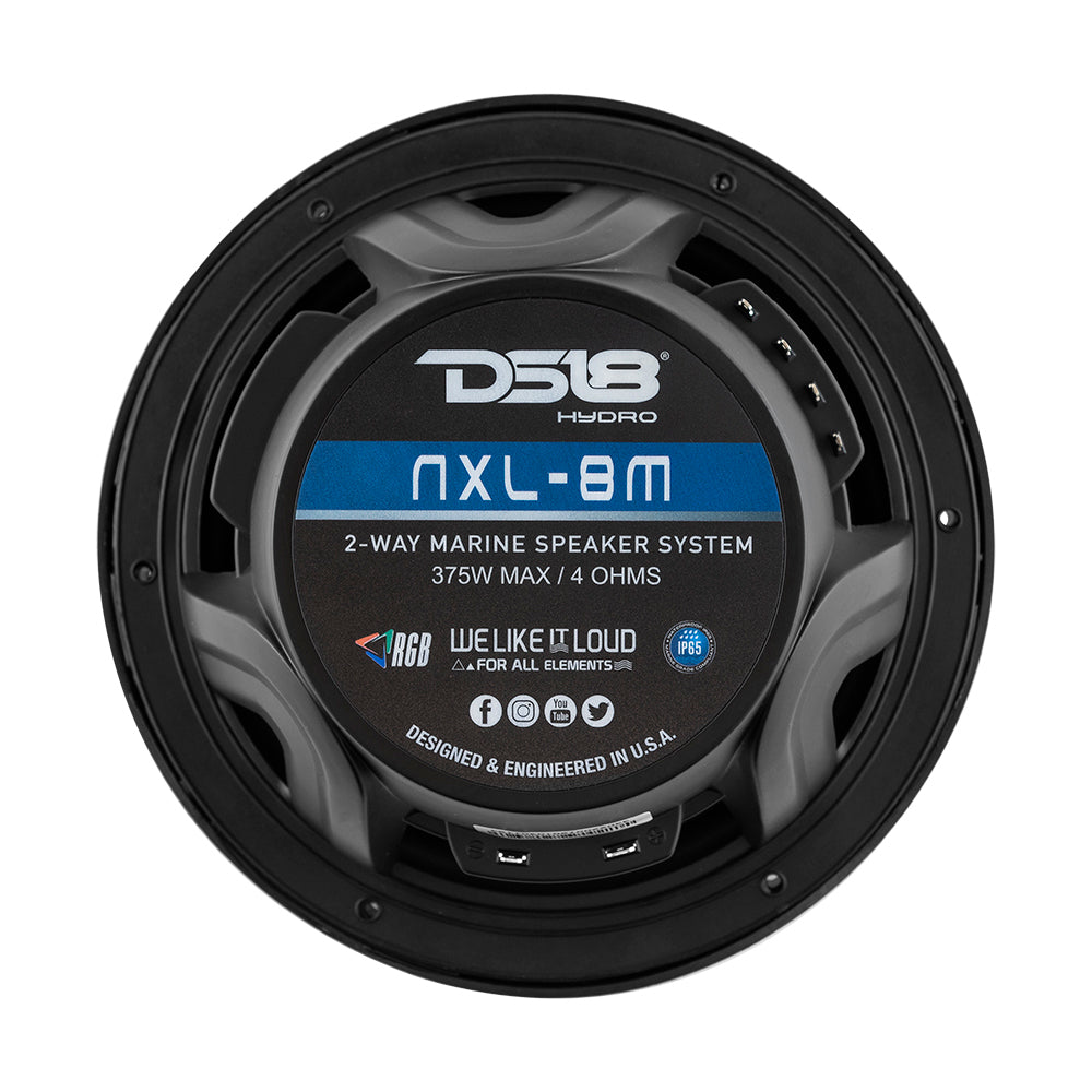 DS18 New Edition HYDRO 8 2Way Marine Speakers wRGB LED Lighting 375W Black NXL8MBK