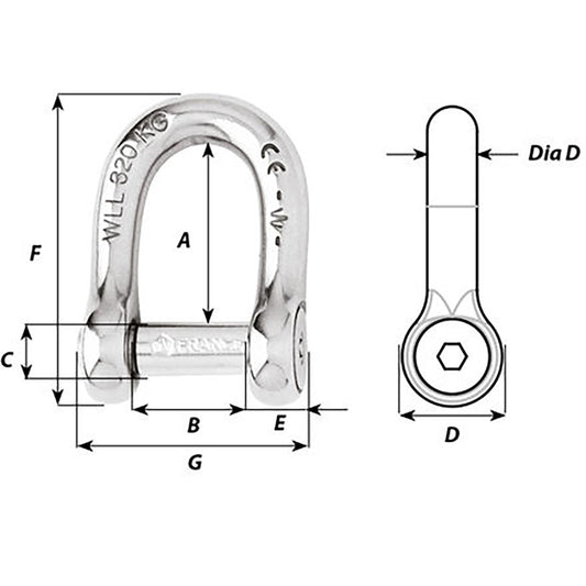 Wichard SelfLocking Allen Head Pin D Shackle 6mm Diameter 14 1303W