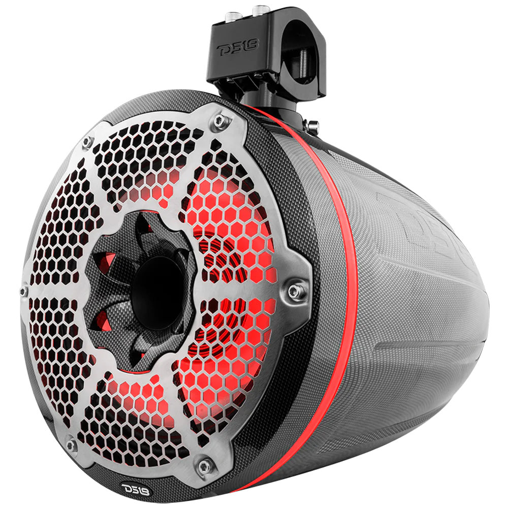 DS18 HYDRO 10 Neodymium Marine Towers wBuiltIn Passive Radiator 1 Driver RGB LED Light 900W Black CFX10TPNEO