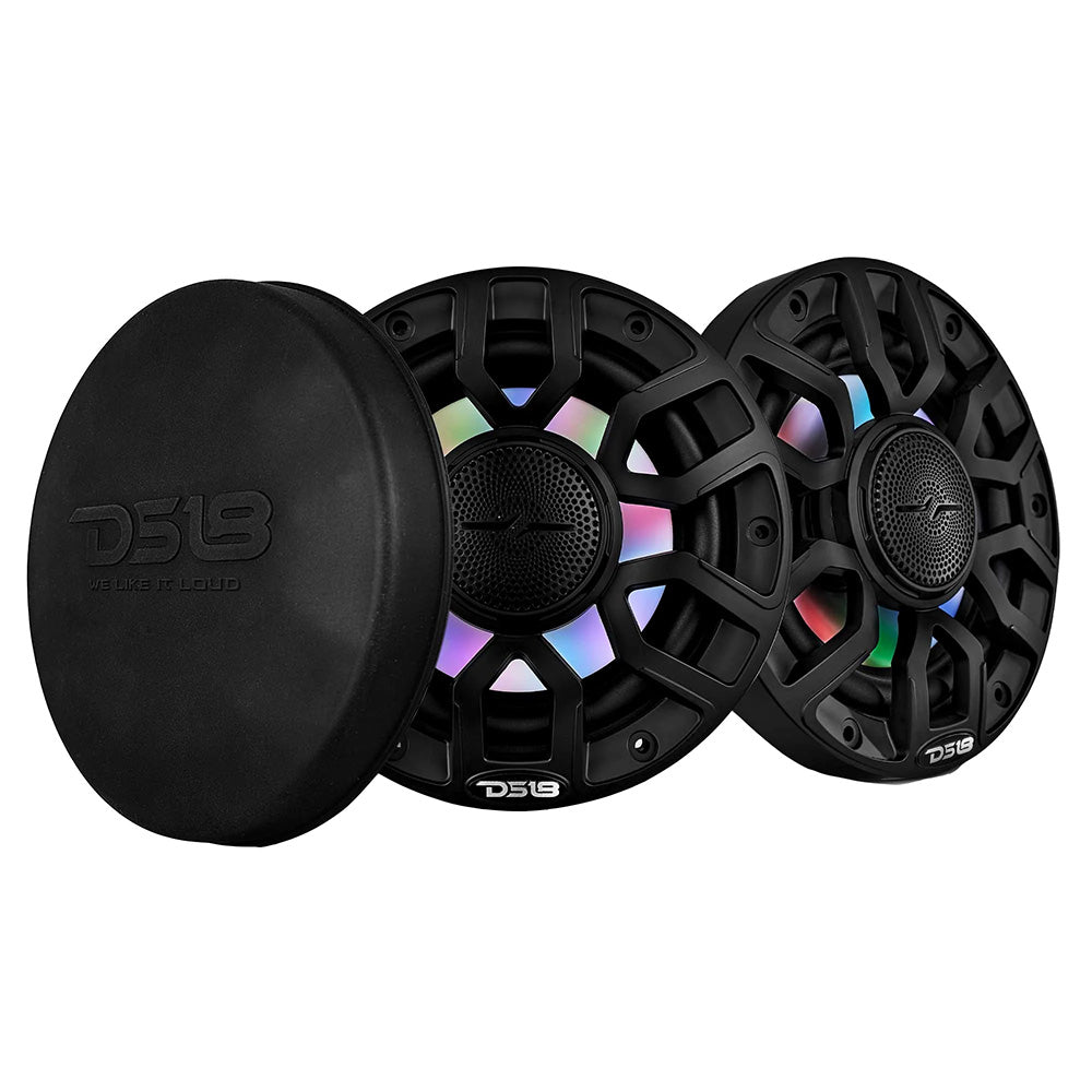 DS18 65 2Way Coaxial Marine Speakers wDigital LED Lights  Bullet Tweeter  Black  150W 4Ohm NXLIQ6BK