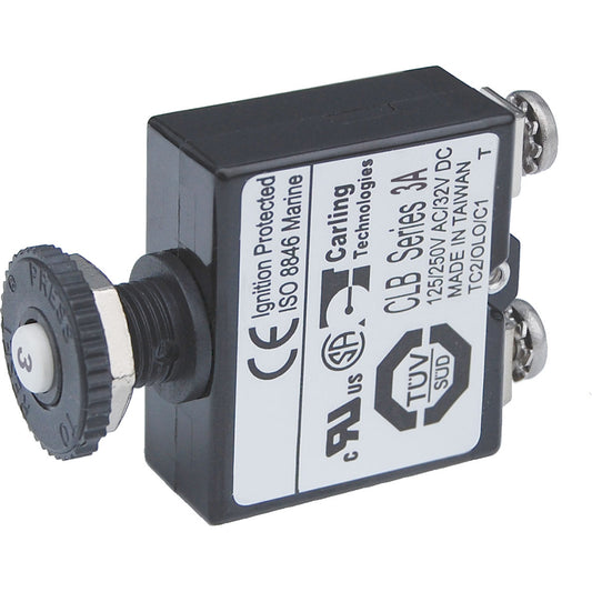 Blue Sea Push Button Reset Only Screw Terminal Circuit Breaker  3 Amps 2129