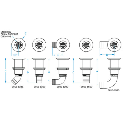 GROCO 114 Hose Barb Stainless 90 Degree Deck Drain  SCUS1290