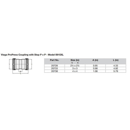 Viega ProPress 212 Copper Coupling wStop Double Press Connection  Smart Connect Technology 20728