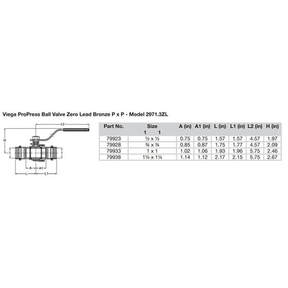 Viega ProPress 1 Zero Lead Bronze Ball Valve wStainless Stem  Double Press Connection  Smart Connect Technology 79933