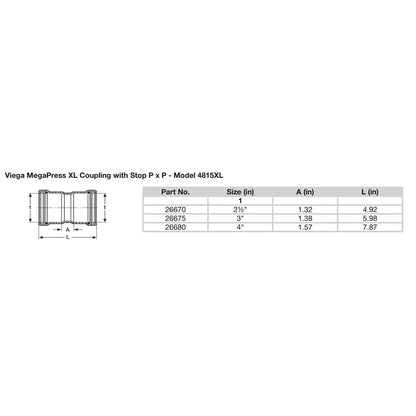Viega MegaPress 3 Carbon Steel Coupling wStop wFMK Double Press Connection  Smart Connect Technology 26675