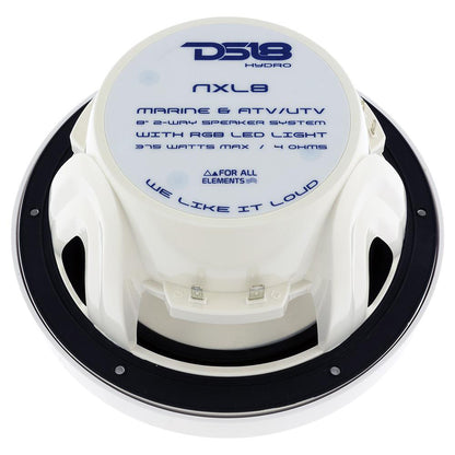 DS18 HYDRO 8 2Way Marine Speakers wRGB LED Lights 375W  White NXL8