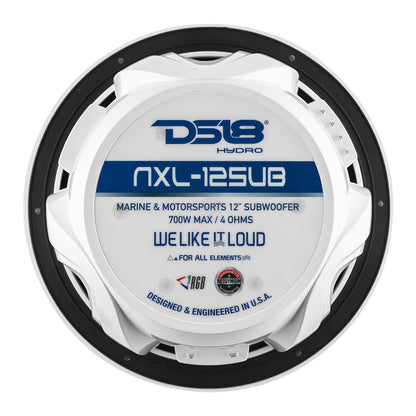 DS18 HYDRO 12 Subwoofer wRGB Lights  700W  White NXL12SUBWH