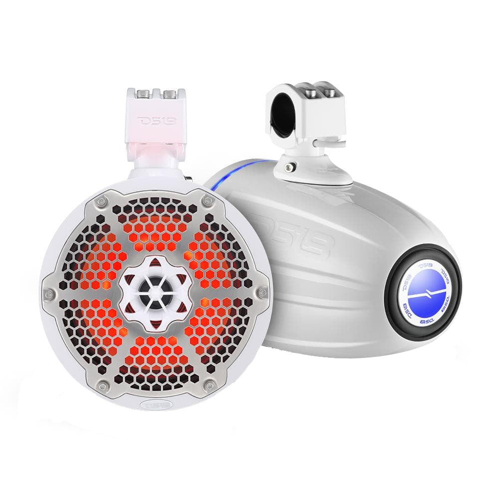 DS18 Hydro 65 Neodymium Wakeboard Speakers with 1 Driver and RGB LED Lights  450W  White NXLX6TPNEOWH