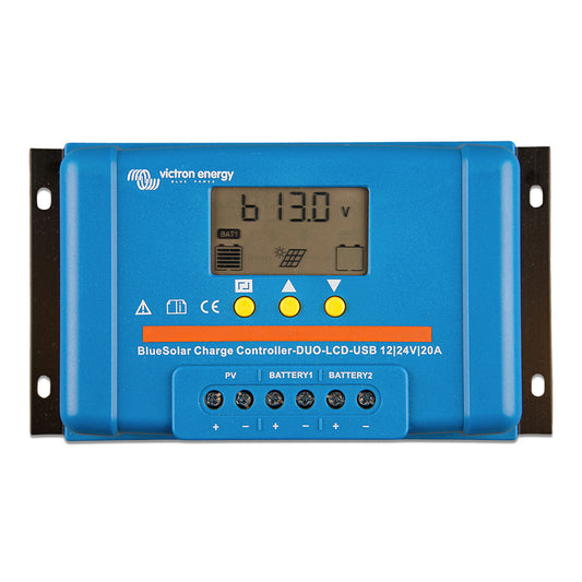 Victron BlueSolar PWM Charge Controller DUO LCD  USB Charge Control  1224VDC  20A SCC010020060