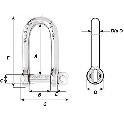 Wicahrd SelfLocking Long D Shackle  Diameter 5mm  316 1212W