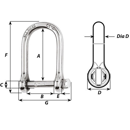 Wichard SelfLocking Large Opening Shackle  8mm Diameter  516 1264W