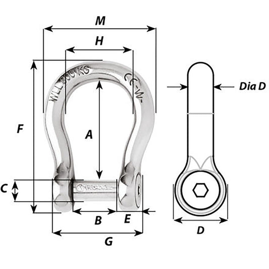 Wichard SelfLocking Allen Head Pin Bow Shackle  12mm Diameter  1532 1346W
