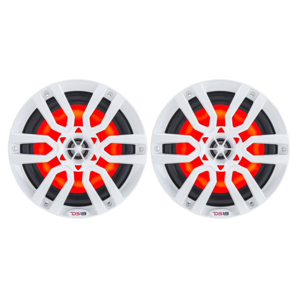 DS18 HYDRO 6.5" 2-Way Marine Speakers w/RGB LED Lights 300W - White